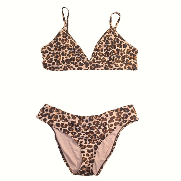Kona Sol Womens XL Leopard Print Bikini Set Triangle Top Hipster Bottom Brown - Picture 3 of 9
